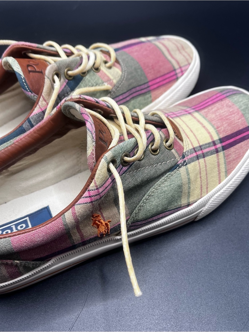Polo Ralph Lauren Men 10.5D Vaughn Madras Plaid Low Top Lace Up Canvas Sneaker - Picture 10 of 16
